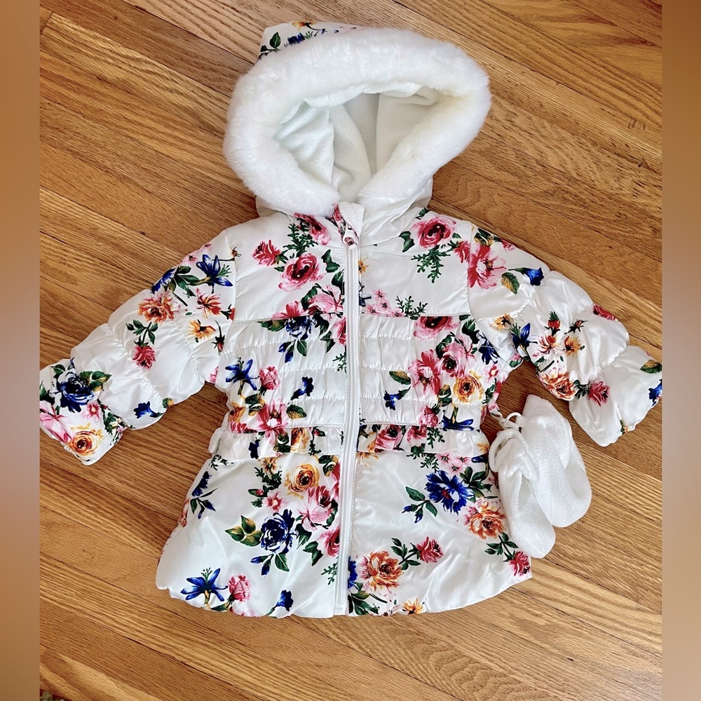 Baby Girl Winter Coat with Faux Fur Hood
